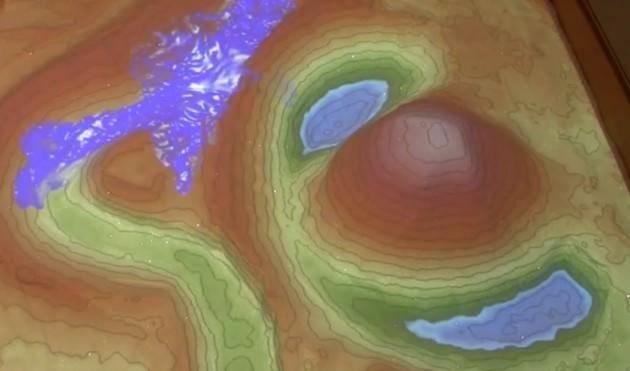 Kum havuzunda dağlar, tepeler, nehir yatakları veya havzalar oluşturarak kum havuzunun topografisini değiştirirken, bir projektöre bağlı olan Kinect 3D kamera, değişimlerin üzerini görsel bilgilerden oluşan görsel katmanla kaplıyor. Ortaya çıkan katman, oluşturduğunuz nehirlerde akan suları gerçekmiş gibi gözler önüne seriyor. 