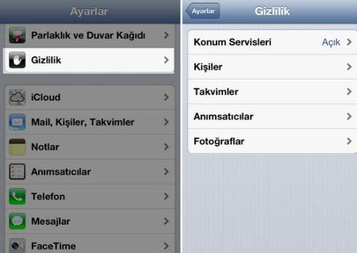 Gizlilik App Store'da bulunan bazı uygulamaların kullanıcıların bilgilerini izinsiz bir şekilde alması Apple'ın başını bir hayli ağrıtmıştı. IOS 6 ile gelen Gizlilik ayarları sayesinde, özel hayatın gizliğini ihlal edebilecek temel bilgilere (Kişiler, Fotoğraflar, Takvim, Lokasyon, vs.) erişim sağlayan uygulamaların listesi görülebilecek ve ayarlanabilecek.