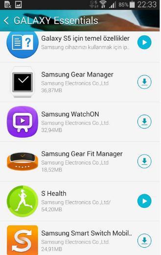 <p><strong>Galaxy Essentials: Özel uygulamaları indirin</strong><br />Samsung'un Galaxy Essentials hizmeti, Samsung'un size özel sunduğu uygulamaları indirmenize izin veriyor.</p>