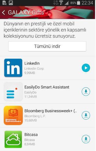 <p><strong>Uygulamaların özel sürümlerini kurun: Galaxy Gifts</strong><br />Galaxy Gifts ile normalde ücretli olarak satılan uygulamaları kısıtlı bir süre için ücretsiz olarak kurabilirsiniz.</p>