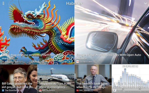 <p>'Haberler', yine tahmin edeceğiniz gibi irili-ufaklı kutucuklar halinde karşınızda beliren haber içeriğinden oluşuyor. Çeşitli kaynaklardan ve çeşitli kategorilerden oluşan haberlerden istediğinize tıklayarak orijinal kaynağa erişiyorsunuz.</p>