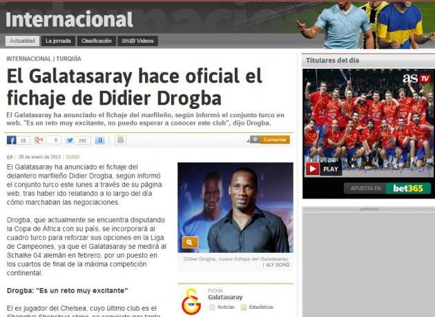 As Galatasaray Drogba'yla anlaştığını resmi olarak duyurdu. Drogba ise, "Çok heyecan verici bir değişim, takımla tanışmak için sabırsızlanıyorum" ifadelerini kullandı.
