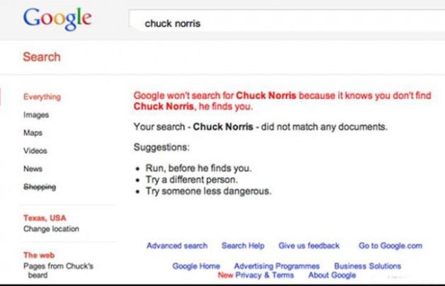 Çünkü siz "Chuck Norris'i bulamazsınız, o sizi bulur." mesajıyla karşılaşıyorsunuz.