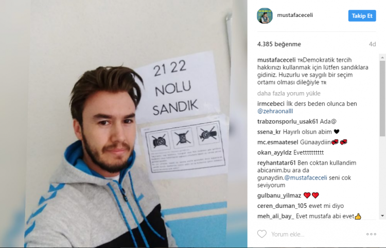 <p><strong>Mustafa Ceceli</strong></p>

<p>"Demokratik tercih hakkınızı kullanmak için lütfen sandıklara gidiniz. Huzurlu ve saygılı bir seçim ortamı olması dileğiyle"</p>
