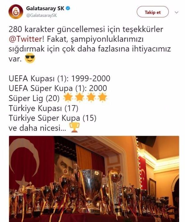<p>Galatasaray'ın başarıları 280 karaktere sığmadı</p>
