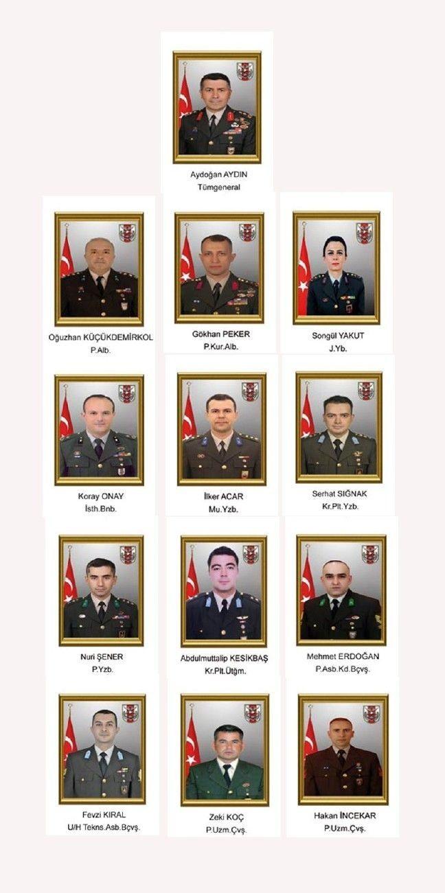 <p>Şırnak'ta askeri helikopterin düşmesi sonucu, aralarında jandarma tarihinde bir ilçeye komutan olarak atanan ilk kadın subay Yarbay Yakut'un da bulunduğu 13 asker şehit oldu.</p>

<p> </p>
