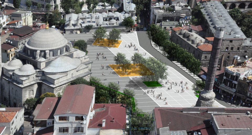 <p>İstanbul Üniversitesi ana giriş kapısı önünde, meydan alanını ve çevredeki anıtsal yapıları izleme amaçlı seyir basamakları yapılacak. </p>