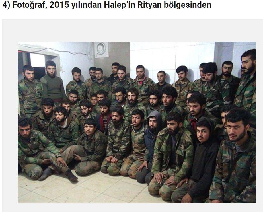 <p>Fotoğrafın, YPG tarafından esir alınan Türk askerlerini gösterdiği iddiası doğru değil. Fotoğraf, 2015 yılında Suriye’nin kuzeyinde Halep’in Rityan beldesinde IŞID tarafından ele geçirilen ve içinde Hizbullah militanlarının da bulunduğu bir gruba ait...</p>
<p> </p>