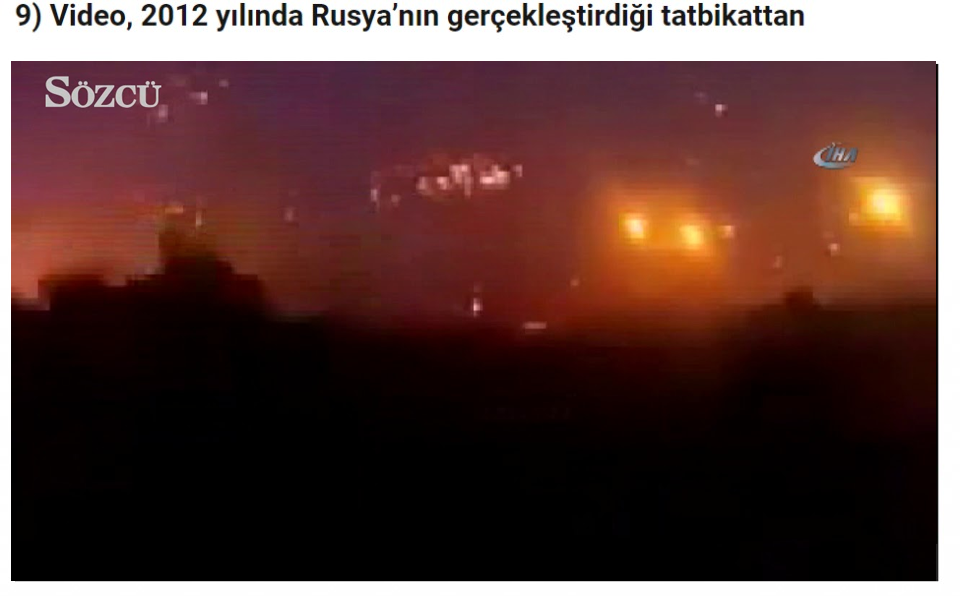<p>Türk Silahlı Kuvvetleri’nin Afrin’e başlattığı Zeytin Dalı Harekatı’nın ardından dolaşıma giren birçok medya kuruluşunun da yayınladığı video, 2012 yılında Rusya’nın gerçekleştirdiği tatbikattan. Tatbikat, 17-23 Eylül 2012 tarihleri arasında 8 bin kadar askerin, 200’den fazla askeri aracın katılımıyla gerçekleşmişti.</p>
