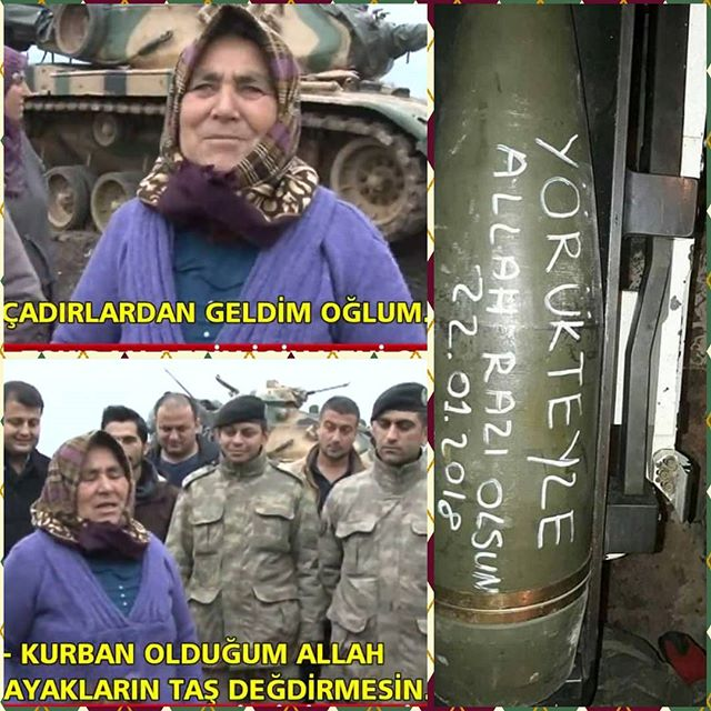 <p>Askerlerin kurban jestine karşılık Afrin'deki terör mevzilerine attığı bombanın üzerine ismini yazmasının kendisini çok duygulandırdığını belirten Döndü Deveci, "Askerimiz bombanın üzerine benim adımı yazmış, çok duygulandım, mutlu oldum" diye konuştu.</p>