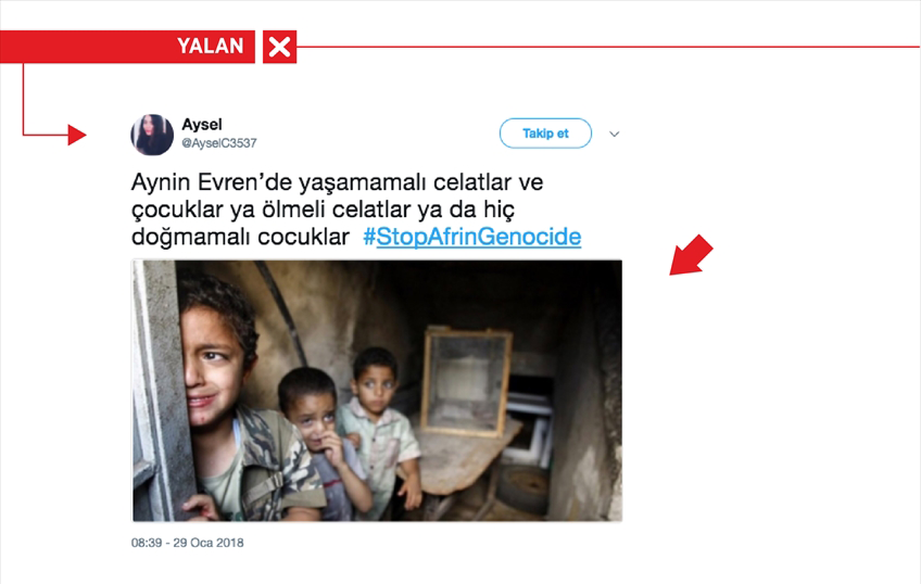 <p>"Afrin'de çocukların öldürüldüğü imasıyla" paylaşılan görselin, Gazzeli çocuklara ait olduğu ve 4 Kasım 2010'da bir haberde kullanıldığı ortaya çıktı.</p>

<p> </p>

<p> </p>
