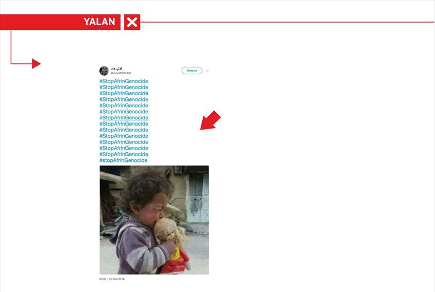 <p>Sosyal medyada "Afrin'de soykırımı durdurun" etiketiyle paylaşılan ve ağlayan bir çocuğa ait fotoğrafın Halep'te çekildiği ve 5 Mayıs 2016'da bir internet sitesinde kullanıldığı belirlendi.</p>
