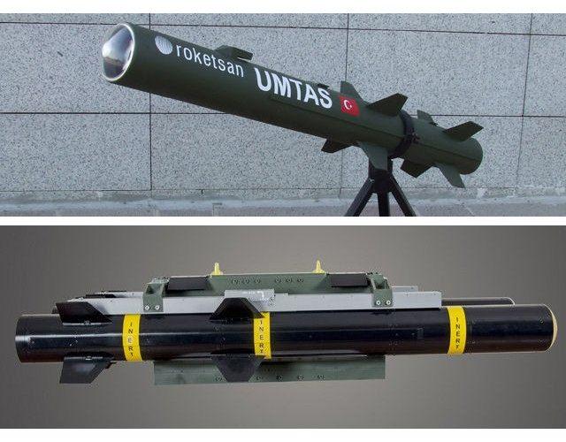 <p><strong>UMTAS VE OMTAS: </strong>Uzun Menzilli Tanksavar Füzesi UMTAS ve Orta Menzilli Tanksavar Füzesi OMTAS muharebe sahasında ortaya çıkan farklı kullanıcı ihtiyaçlarına karşılık verebiliyor. ROKETSAN tarafından, gelişen zırh teknolojilerine karşı etkili olacak şekilde üretildi.</p>
<p>Menzil: 200-4000 m </p>
<p>Ağırlık: 35 kg</p>