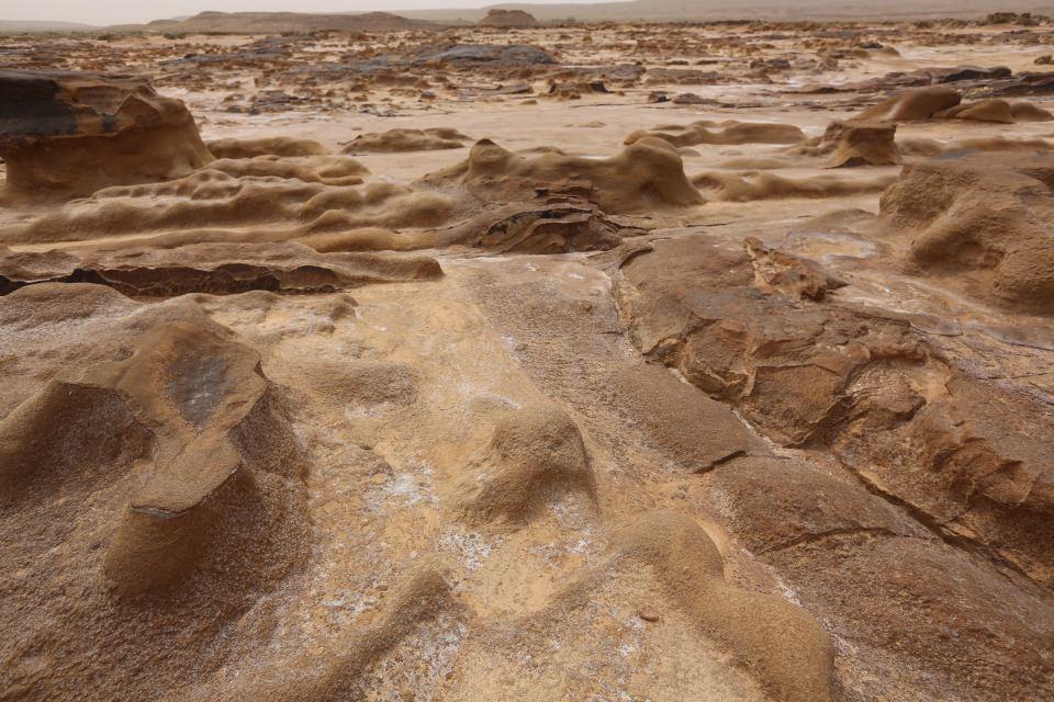 <p>Tunus'un Tatavin şehrinde kızıl kayalar ve bu kayalardan oluşan tepeciklerin bulunduğu Ayn Şerşare bölgesi, Ay'ın yüzeyini andıran görünümüyle ziyaretçilerine farklı bir deneyim yaşatıyor.</p>
