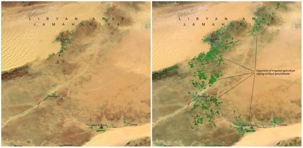 <p>Libya'daki Büyük İnsan Yapımı Nehir Projesi yapılmadan önce yani 1987 yılının nisan ayı ile 2010 yılının nisan ayında çekilmiş olan görüntüsü. Proje, dünyadaki en büyük mühendislik projesi.</p>

<p> </p>
