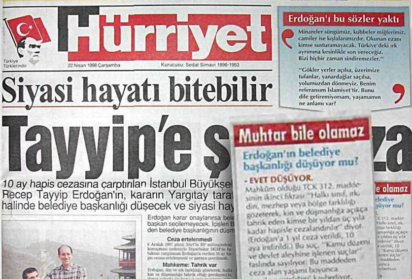 <p><strong>2002: SİYASİ YASAK DARBESİ</strong></p>

<p>Recep Tayyip Erdoğan, 3 Kasım 2002'de yasaklı olduğu gerekçesiyle seçimlere sokulmadı. "Muhtar bile olamaz" denildi. Partisi iktidara geldi, plan bozuldu Erdoğan seçildi.</p>
