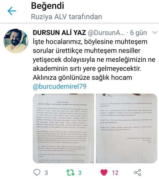 <p>'HİÇ PLANLAMADAN GELİŞTİ'</p>
<p>Prof. Dr. Burcu Demirel, final sınavında neden böyle bir şey yaptığını anlatırken gülümseyerek, "Uzun yıllardır öğretim üyesi olarak nice sınav yaptım. Çocuklara bir sürü soru sordum. Biz sınavları hep karşı tarafa yapıyoruz. Anlatıyoruz. Dikte ediyoruz sınıf içinde. Sonra bunu ne kadar iyi dikte etmişiz diye bunun kontrolünü sağlamak için sınav yapıyoruz. Daha sonra da puanlayıp çocuklara geçtin, kaldın diyoruz.</p>