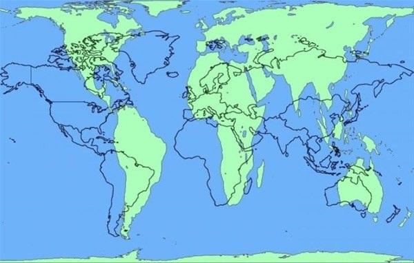 <p>Ülkelerin en doğru şekilde yerleştirildiği Peters projeksiyonu. Aslında Dünyamız yeşil renkteki şekilde gibi.</p>
