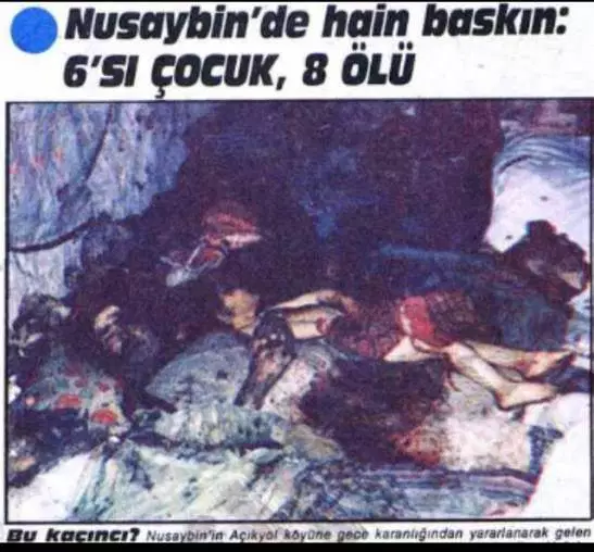 <p><em>1987</em></p>

<p><strong>7 MART</strong></p>

<p>Mardin'in Nusaybin ilçesi Açıkyol Köyü'nde 6'sı çocuk 8 kişi kurşuna dizildi</p>
