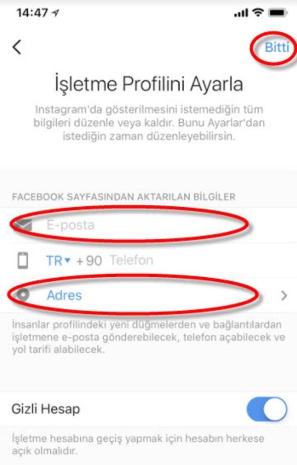 <p>Şimdi de e-posta ve adres bilgilerini dolduralım. Telefon numaranızı gerekmedikçe paylaşmayın; çünkü herkes bu numarayı görecek!</p>
