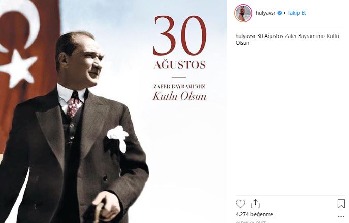 <p><strong>HÜLYA AVŞAR</strong></p>

<p>30 Ağustos Zafer Bayramımız Kutlu Olsun.</p>
