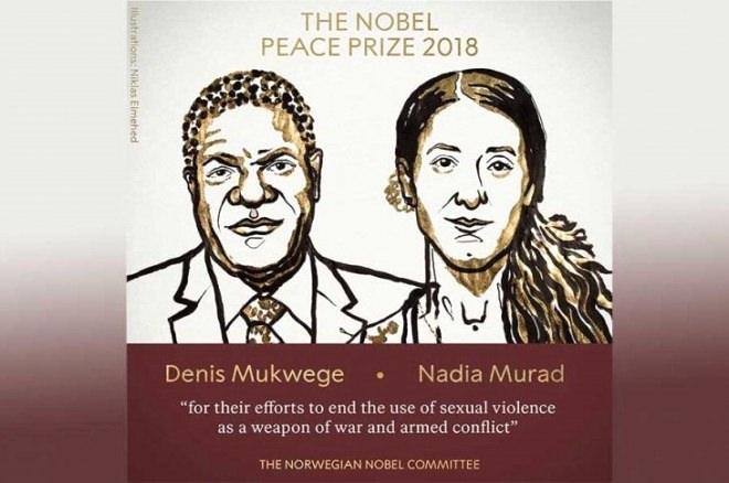 <p>NOBEL BARIŞ ÖDÜLÜ 2018</p>

<p>Denis Mukwege-Nadia Murad, "Silahlı çatışmalarda cinsel şiddetin bir araç olarak kullanılmasının bitirilmesi için yaptıkları çalışmalar" nedeniyle ödüle layık görüldü</p>
