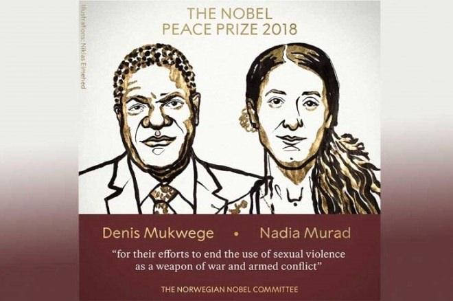 <p>NOBEL BARIŞ ÖDÜLÜ 2018</p>
<p>Denis Mukwege-Nadia Murad, "Silahlı çatışmalarda cinsel şiddetin bir araç olarak kullanılmasının bitirilmesi için yaptıkları çalışmalar" nedeniyle ödüle layık görüldü</p>