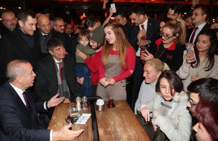 <p>Burada vatandaşlarla bir süre sohbet eden ve bazılarıyla fotoğraf çektiren Erdoğan, daha sonra kafeden ayrıldı.  Vatandaşlar Erdoğan'a yoğun ilgi gösterdi.</p>

<p> </p>
