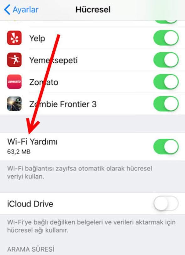 <p>Şimdi karşınızda Wi-Fi Yardımı seçeneği gelecek.</p>

<p> </p>
