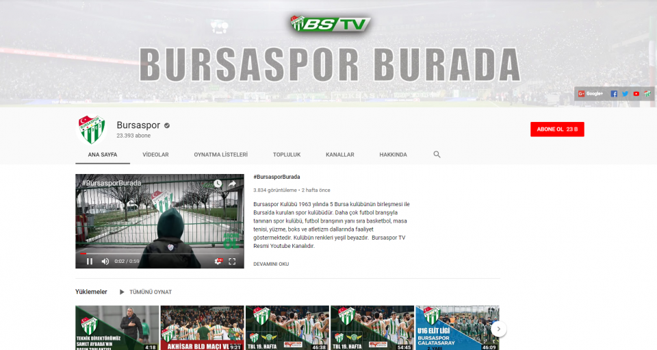 <p>5-BURSASPOR</p>

<p> </p>

<p><strong>23 bin abone</strong></p>
