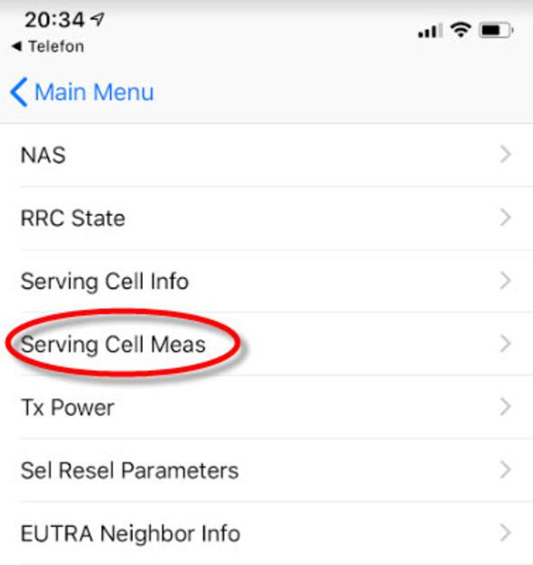 <p>Şimdi de Serving Cell Meas seçeneğine dokunun.</p>
