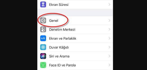 <p>Şimdi de Genel kısmına dokunun.</p>

<p> </p>
