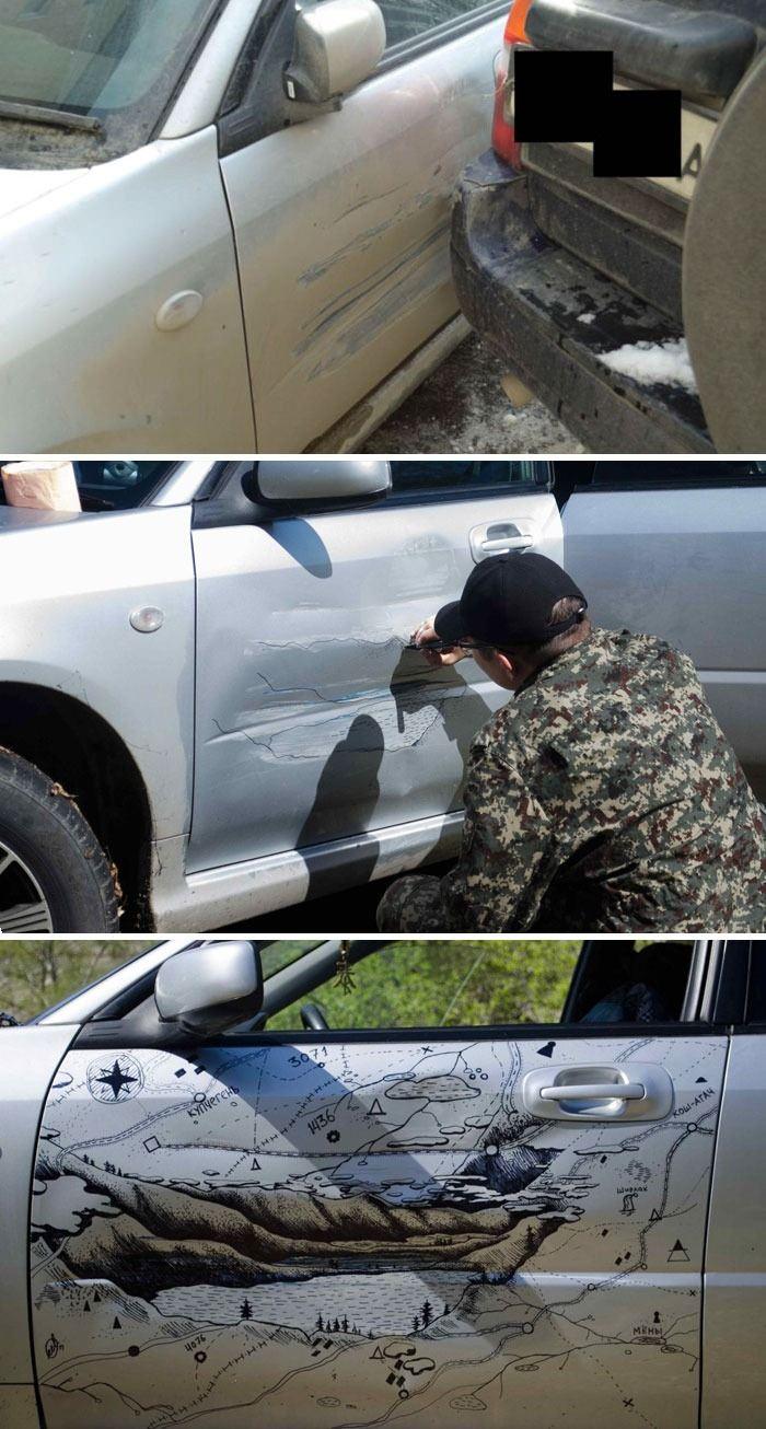<p>Başlarına gelen kazalar sonucu hasar alan araçlarını böyle onardılar... </p>