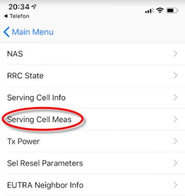 <p>Şimdi de Serving Cell Meas seçeneğine dokunun.</p>

<p> </p>
