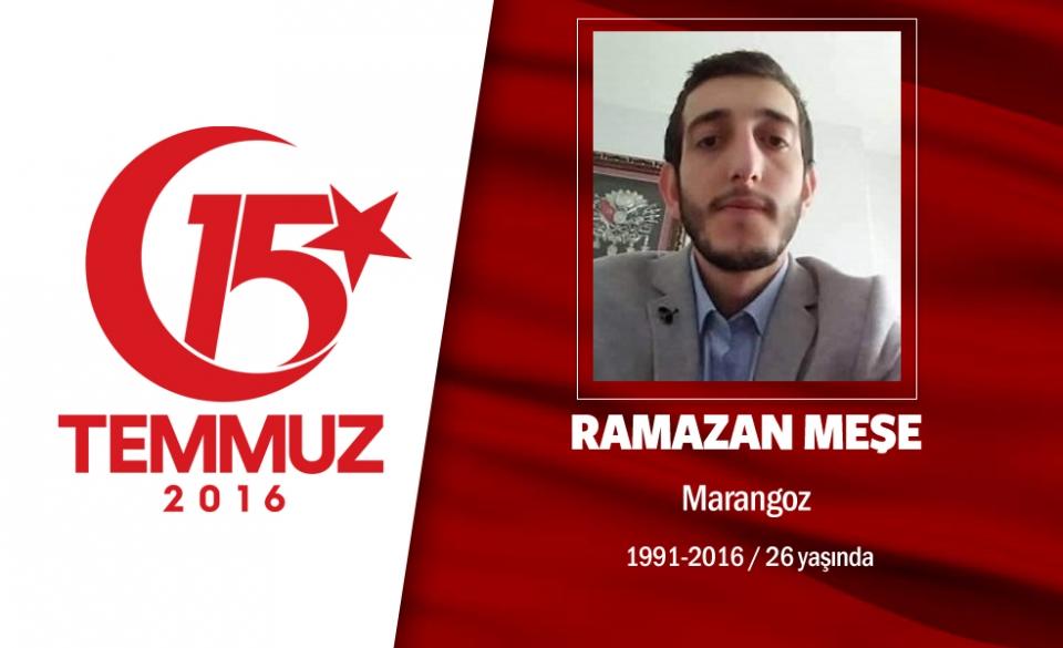 <p>Ramazan Meşe Marangoz Demokrasi nöbetlerinin genç şehidi Ramazan Meşe, şehadete 18 Temmuz günü darbe protestoları sırasında kavuştu. 15 Temmuz gecesi hainlerin darbe kalkışmasından haberdar olan Ramazan Meşe, Cumhurbaşkanı Erdoğan’ın çağrısıyla eniştesi Murat Çalı’yla birlikte Fatih Sultan Mehmet Köprüsü’ne gitti. En uzun geceyi hiçbir zarar görmeden geçiren Meşe, tüm Türkiye’de sürdürülen demokrasi nöbetlerine katılmaya devam etti. Ramazan Meşe, 18 Temmuz günü nöbete gitmek için hazırlandı. Şehit olacağını hissetmişçesine banyosunu yapıp süslenen Meşe, ablasının “Hayırdır Ramazan düğün mü var neden süsleniyorsun” sorusuna, “Bugün çok farklı bir gün. Beni unutmayın, sizi çok seviyorum” cevabını vererek evden çıktı. Nöbetin üçüncü gününde Afet Koordinasyon Merkezi (AKOM) önünde darbe girişimine karşı protesto gösterisine katıldı. AKOM önünde sürdürülen nöbetten arkası açık kamyonette bayraklarla dönen yaklaşık 20 kişilik grubun üzerine, Hasdal Okmeydanı TEM bağlantı yolu üzerinde Nurtepe Köprüsü'nden ateş açıldı. DHKPC tarafından taranan kamyonette bulunan Meşe, kafasından aldığı kurşunla şehit oldu. Marangozluk yapan Gümüşhaneli Ramazan Meşe, askerliğini Hakkâri’de jandarma piyade olarak yapmış ve şehit olmayı çok istemişti. Yetim olduğu için ablalarının yanında büyüyen, alçak gönüllüğü ve mütevazılığı ile tanınan 25 yaşındaki Meşe, çok istediği şehadete 18 Temmuz gecesi kavuştu. </p>

<p> </p>

