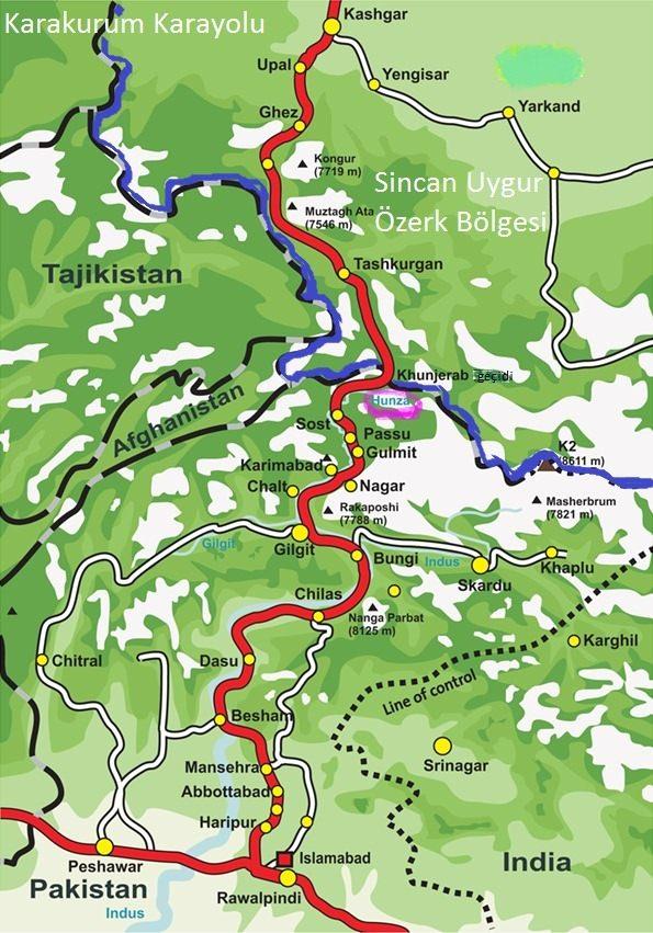 <p><strong>Hunzaların ger&ccedil;ek k&ouml;keni</strong></p>

<p>Şimdi gelelim Hunzaların ger&ccedil;ek k&ouml;kenlerine. &Ouml;nce yukarıdaki Karakurum Karayolu haritasına dikkatlice bakalım. Bu karayolunun hikayesini daha &ouml;nce anlatmıştık. Burada dikkati &ccedil;eken husus şu: Hunza vadisi Uygur T&uuml;rklerinin yaşadığı Doğu T&uuml;rkistan&rsquo;daki Sincan Uygur B&ouml;lgesinin yalnızca iki adım &ouml;tesinde. Arada sadece Kuncerab ge&ccedil;idi var. Uygurların yarısı genetik a&ccedil;ıdan R1a ve R1b haplogrubuna mensup. Avrupalılar gibi. Yukarıda a&ccedil;ıklandığı gibi Hunzalar ve&nbsp;<strong>Uygurlar arasında genetik bağ var</strong>.</p>
