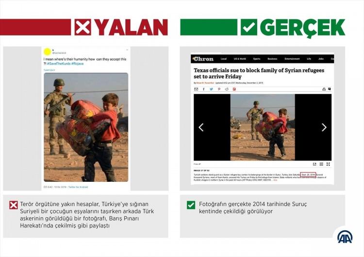 <p>Türk Ordusu Barış Pınarı Harekatını başarıyla sürdürürken bir yandan da sosyal medya ve çeşitli mecralardaki yapılarla da savaşıyor. Sivil katliamları vs gibi bir çok yalan haber ve paylaşımlara imza atan isimler de öyle sıradan kişiler değil. İşte sosyal medyada dönen yalanlar ve gerçekleri...</p>
