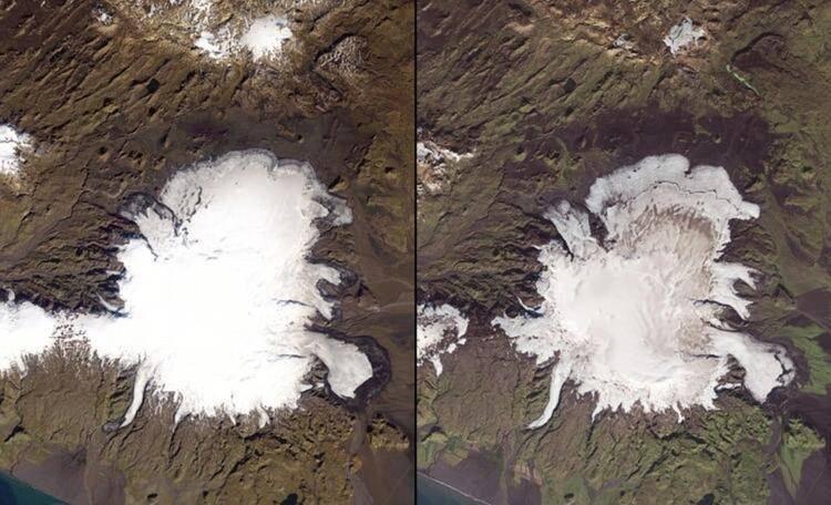 <p>İzlanda'nın dördüncü en büyük buz örtüsü olan Myrdalsjökull, 1986 ve 2004 yıllarında böyle görüldü.</p>

<p> </p>
