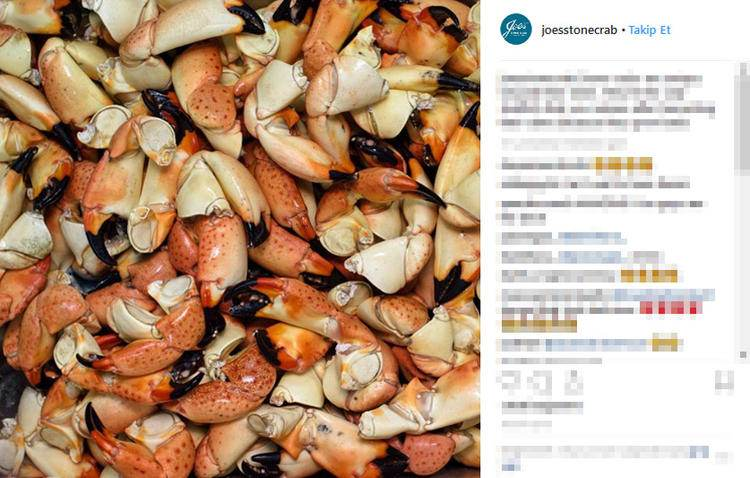 <p>Miami’de bulunan Joe’s Stone Crab yengeç kıskaçlarını kabuklu servis etmesiyle meşhur.</p>
<p> </p>
