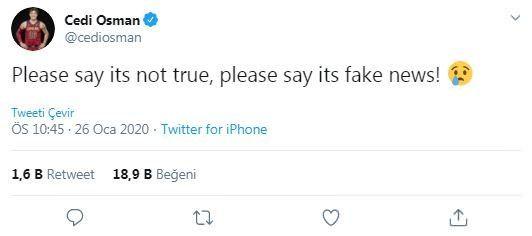 <p>Cedi Osman: Lütfen doğru olmadığını söyleyin, lütfen yalan haber deyin.</p>
<p> </p>
