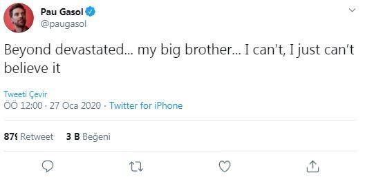 <p>Pau Gasol: Yıkılmaktan öteyim... Ağabeyim... İnanamıyorum.</p>
<p> </p>