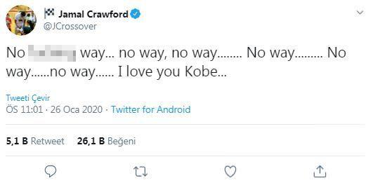 <p>Jamal Crawford: Olamaz... Olamaz. Olamaz... Seni seviyorum Kobe...</p>
<p> </p>