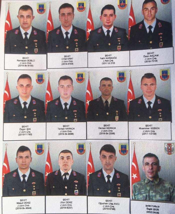 <p>Şehitler uzman çavuşlar Özgür Işık (Düzce merkez), Özen Akçam (Artvin, Ardanuç), Ramazan Süslü (Aksaray, Sultanhanı), Ufuk Deniz (Kastamonu, Tosya), Muammer Keskin (Aydın, Çine), Oğuzhan Ulaş Avcı (Kars, Arçapayı), Mesut Deniz (Kahramanmaraş, Türkoğlu), Jandarma Astsubay Çavuş Fatih Karagöz (Kocaeli, Kartepe), uzman onbaşılar Osman Karaca (Tokat, Almus), Cihat Erat (Erzurum, İspir), Tarkan Karaca (Eskişehir, Sivrihisar) ve Piyade Sözleşmeli Er Özgür Çelik (Kayseri, Develi) memleketlerine uğurlanmak üzere uçaklara konuldu.</p>
<p>Van'ın Çatak ilçesinden güvenlik korucuları olan Nesim Yavuz, Hekim Kazgan, Nimetullah Mantaş, Nimet İnçamur, Abdulselam Mantaş, Tahsin Karan, Bayram Bulcar, Metin Mantaş ve Mehmet Esen ile itfaiye erleri Emrullah Ersan ile Fevzi Sevinç de toprağa verilmek üzere ambulanslarla uğurlandı. </p>