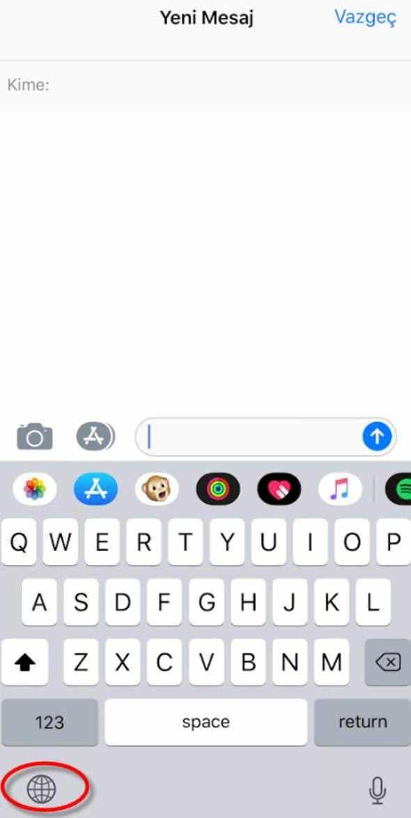 <p>Daha sonra da Whatsapp veya SMS ekranını açın ve Dünya simgesine dokunun.</p>
