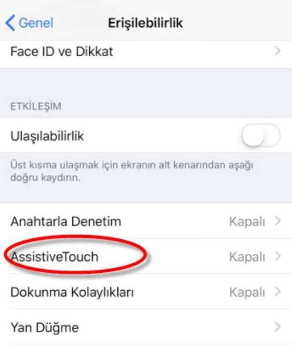 <p>AssistiveTouch seçeneğini aktif edin...</p>
