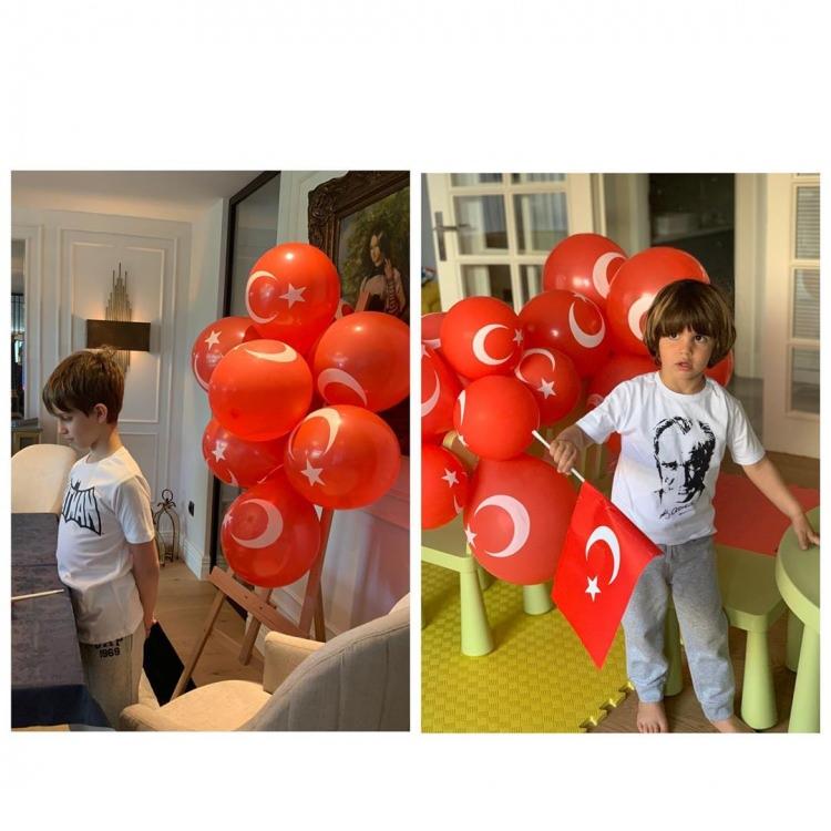 <p><strong>Esra Erol da, oğullarının fotoğrafını 23 Nisan etiketiyle paylaştı.</strong></p>