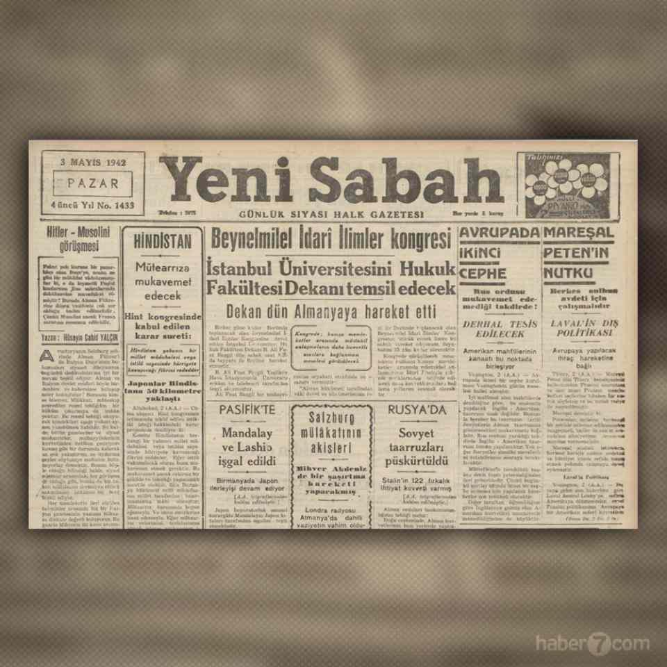 <p>31- Yeni Sabah gazetesinin 1942 yılındaki manşetinde ana konu 2. Dünya Savaşı gelişmeleri…</p>
