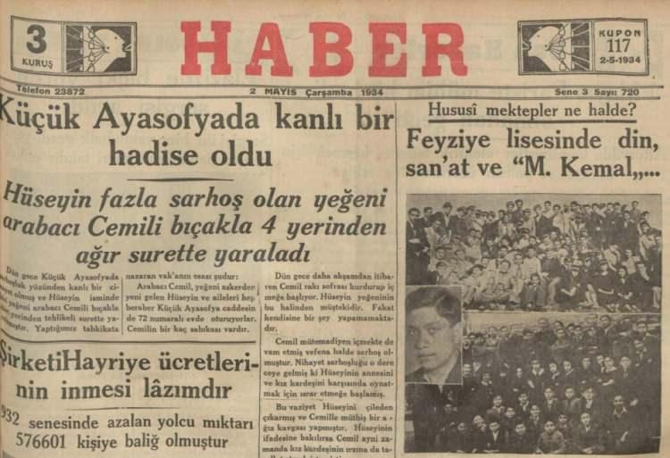 <p>1934 tarihli Haber gazetesi manşetine kriminal bir vakayı taşımayı uygun görmüş.</p>
