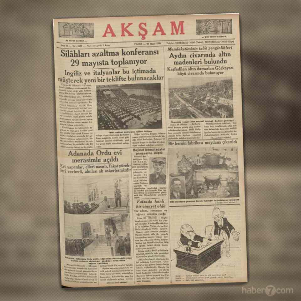 <p>4- 29 Nisan 1939 tarihli Akşam gazetesinin ilk sayfası… Aydın’da altın madeni bulunması önemli bir haber olarak yer alıyor.</p>
