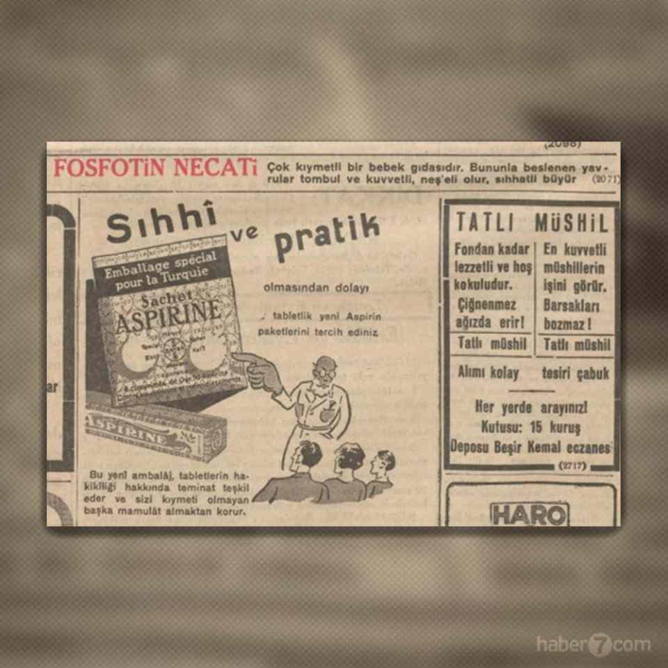 <p>14- Reklam sayfasında ilaçlar ön planda. Yeni kutusunda aspirin, tatlı müshil ve çok kıymetli bebek gıdası Fosfotin Necati…</p>
